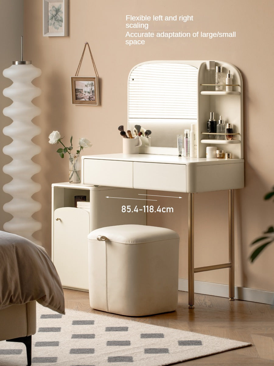 Poplar Solid Wood Dressing Table, Storage Cabinet Cream.