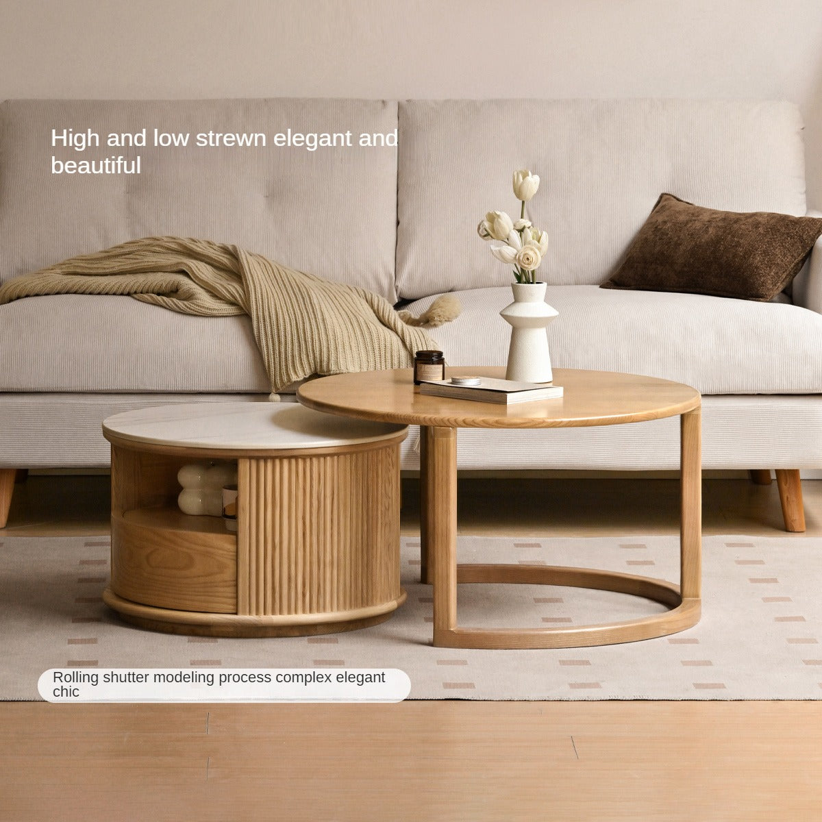 Ash Solid Wood Modern Rock Plate Round Table Coffee