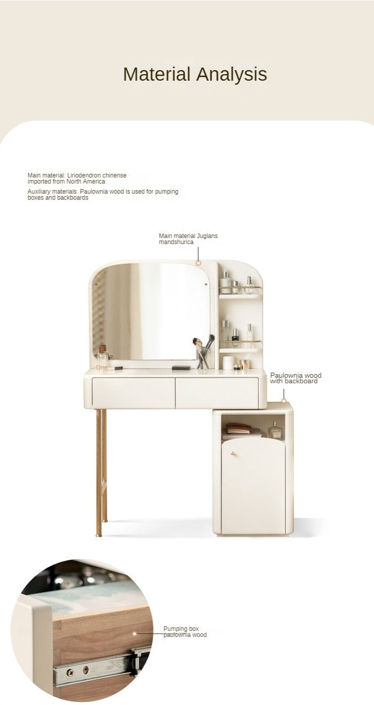Poplar Solid Wood Dressing Table, Storage Cabinet Cream.