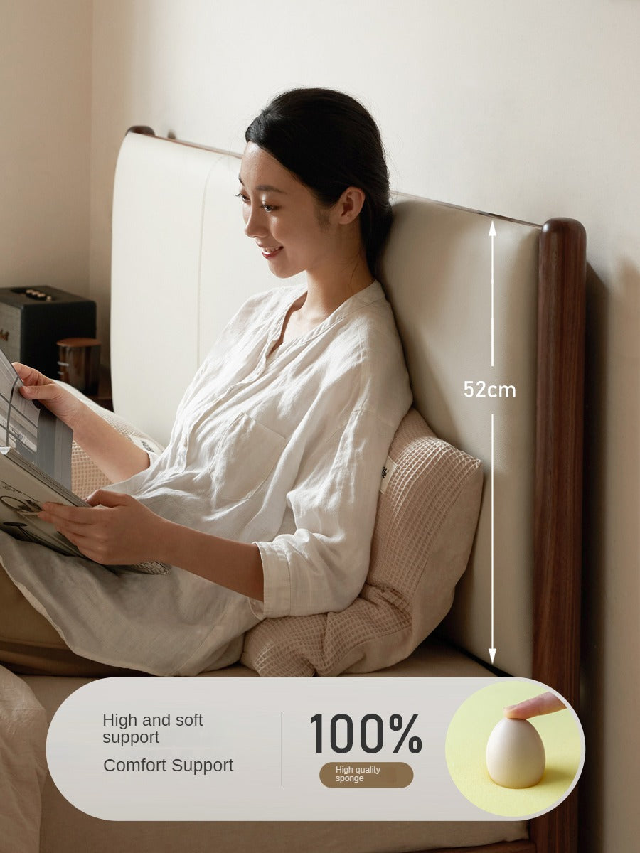 Oak,Black Walnut Solid Wood Top-Grain Cowhide Leather Bed