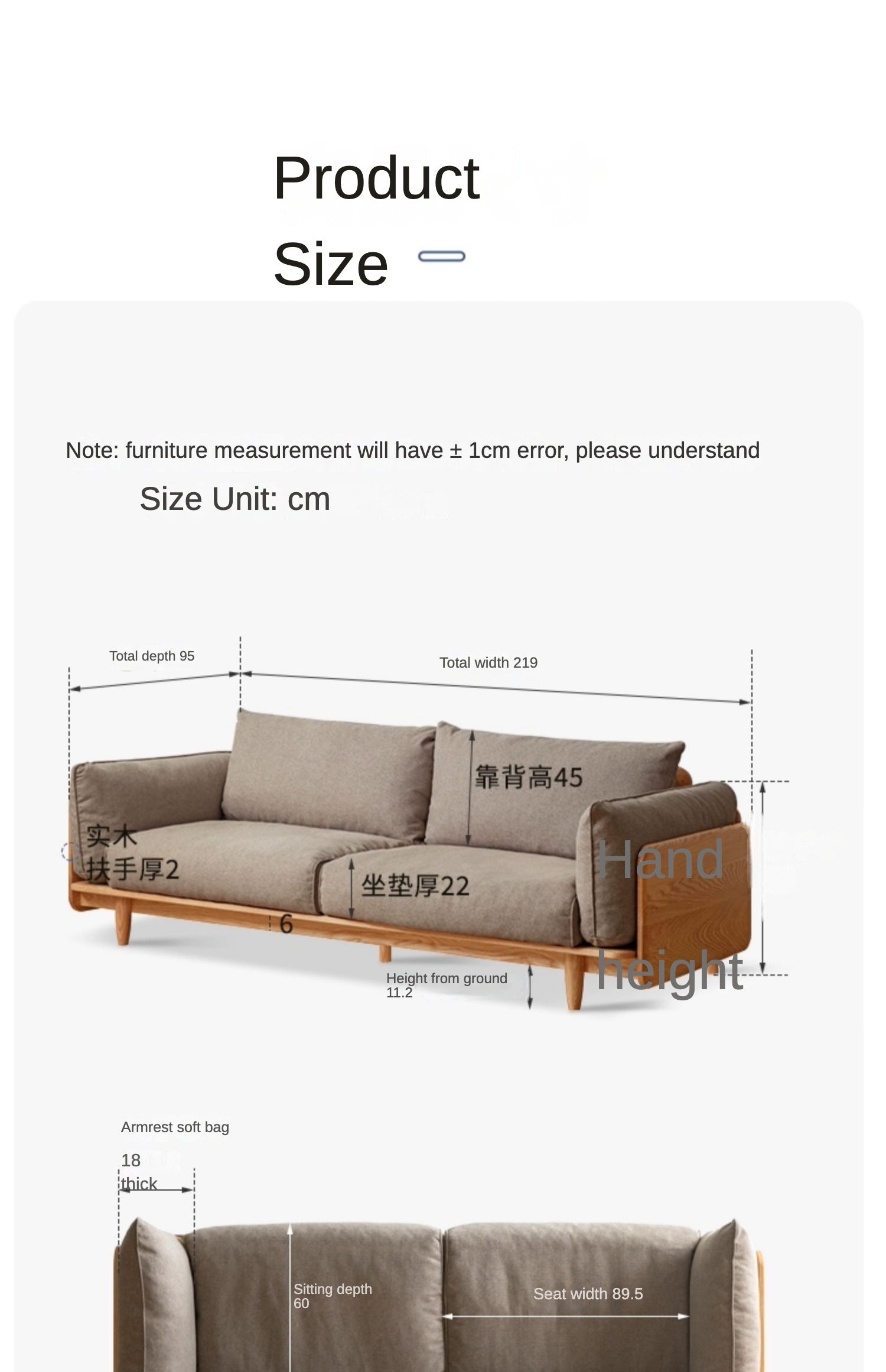 Cherry Wood Sofa Genuine Leather, Fabric-