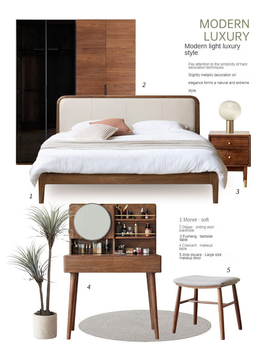 Black Walnut,Cherry Wood Cowhide Leather,Technical Cloth Bed