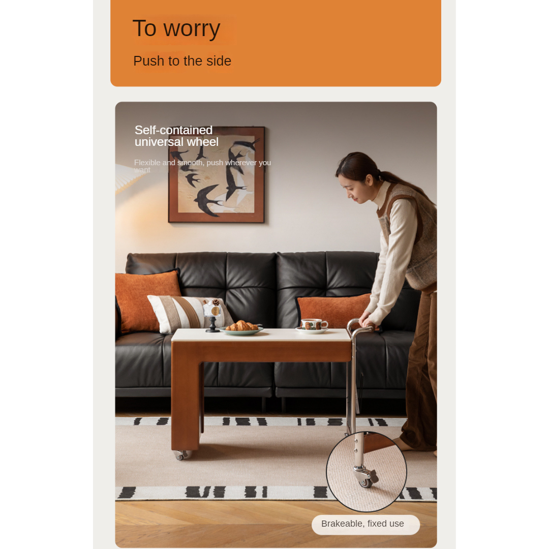 Poplar Solid Wood Coffee Table, Mobile Side Table for Making Tea Around The Stove.