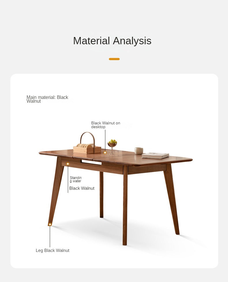 Black Walnut, Ash Solid Wood Telescopic Retractable Dining Table