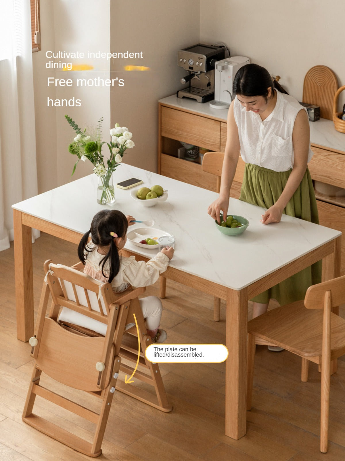 Beech Solid Wood Baby Lifting Dining Chair.
