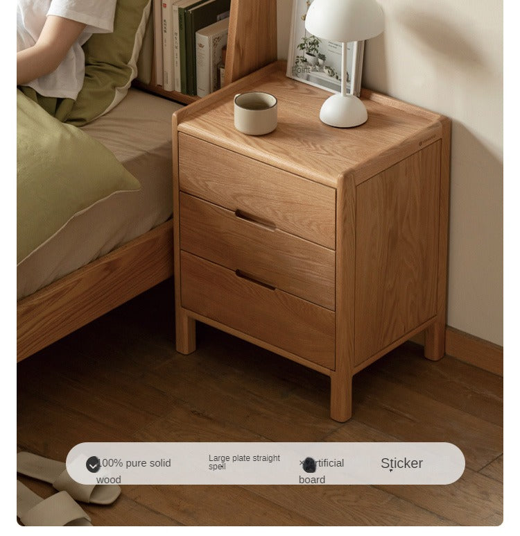 Oak Solid Wood, Solid Rubberwood Nordic Modern Nightstand.