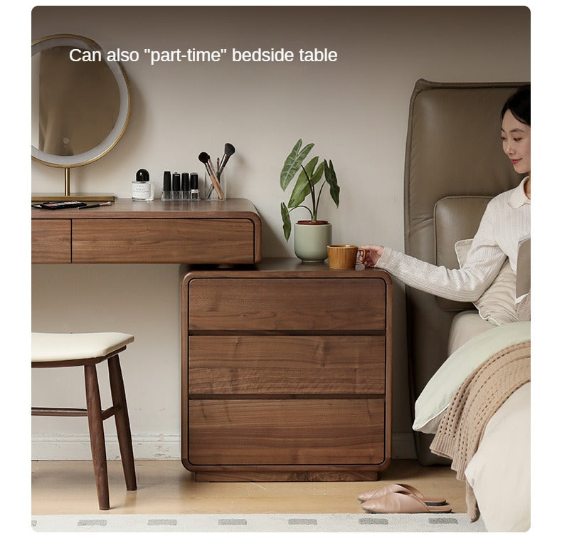 Black Walnut, Sandalwood Solid Wood Vanity Table Chest Of Drawers.