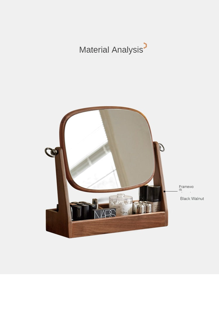 Black Walnut Solid Wood Makeup Mirror Storage Box Degree Rotation