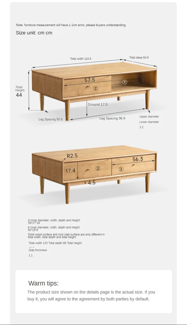 Ash Solid Wood Modern Rock Plate Coffee Table