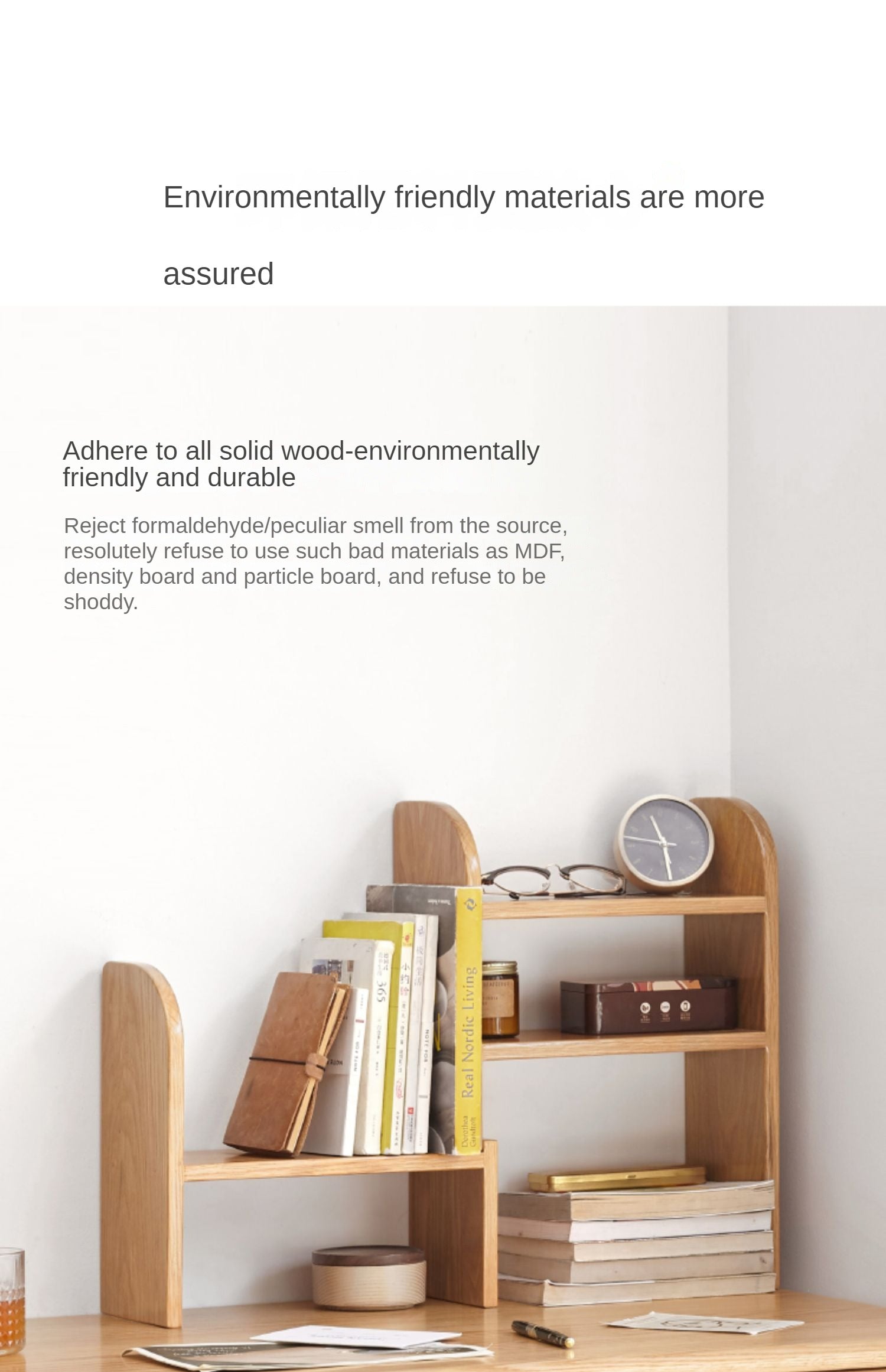 Oak, Rubberwood Solid Wood Small Bookcase Simple Study Telescopic Organizing Shelf Nordic<