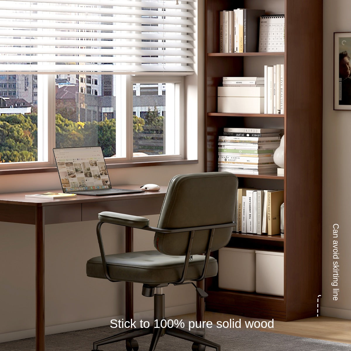 Rubber solid wood bookshelf floor rack storage cabinet.