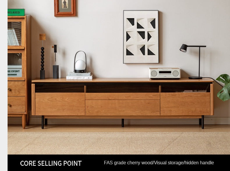 Cherry Solid Wood TV Cabinet Modern Simple))