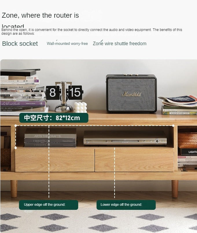 Oak, Solid Rubberwood Modern TV Stand