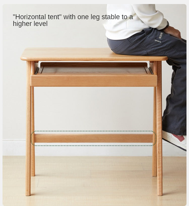 Oak, Solid Rubberwood Narrow Study Desk with Drawers