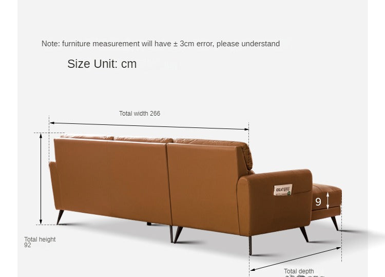 First-layer Yellow Cowhide Leather Sofa Light Luxury Italian Style.