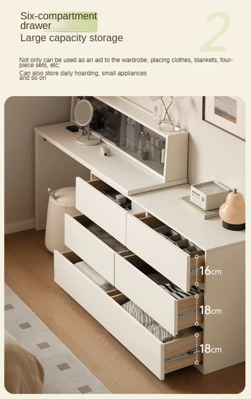Solid Rubberwood Cream Style Vanity Table Integrated Drawer.