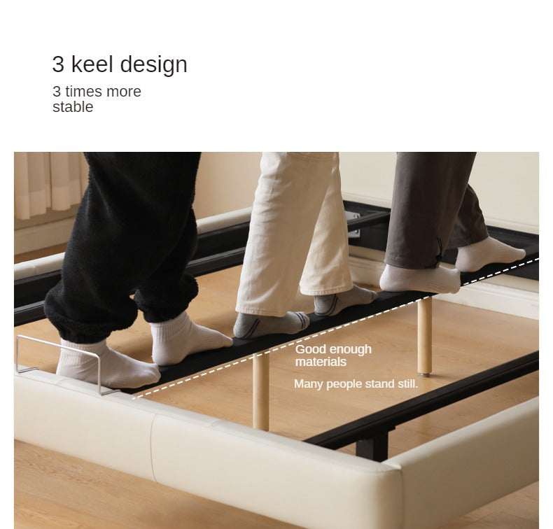 Leather platform bed, headboard-free floating bed cream style