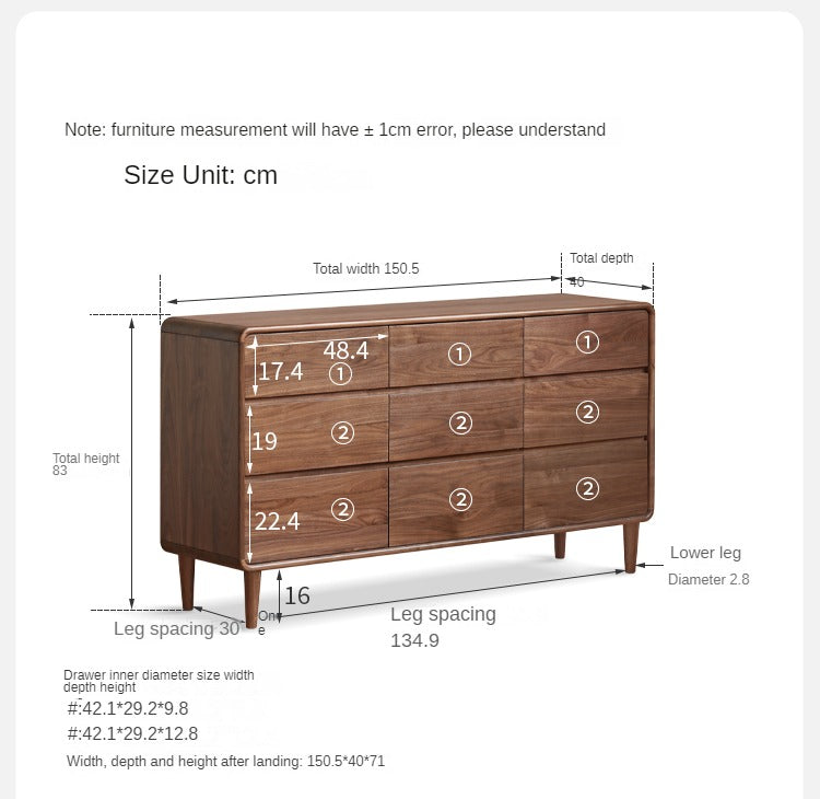 Black Walnut, Poplar Solid Wood Storage Cabinet Chest of Drawers