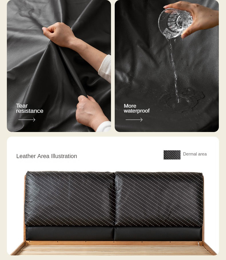 Cherry Solid Wood Leather Soft Suspended Bed