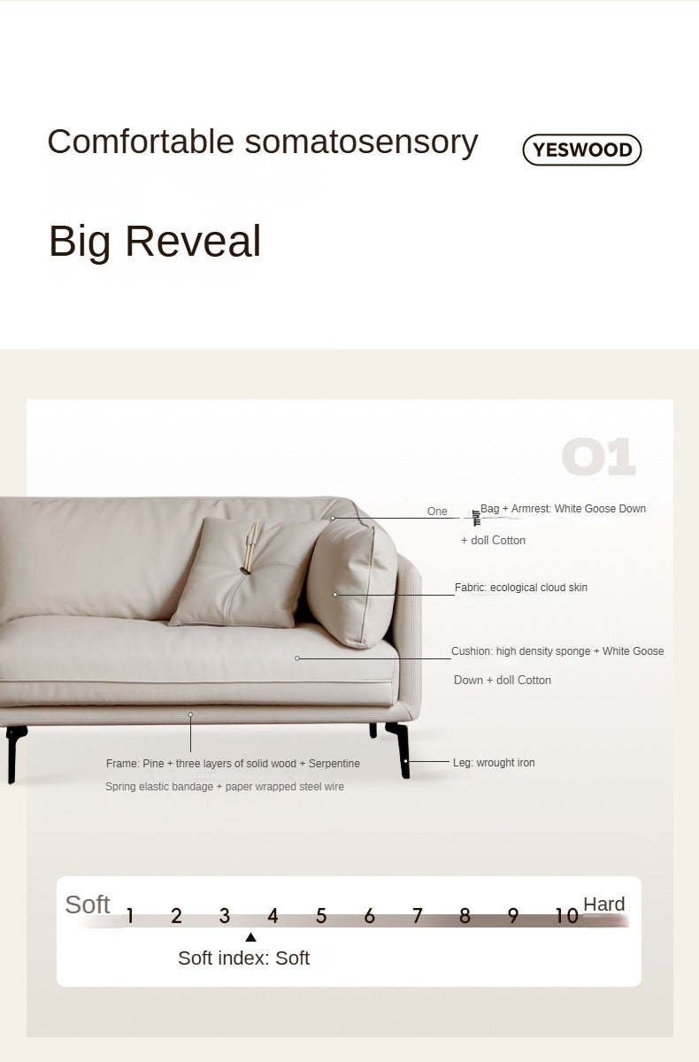 Fabric Straight Italian Down Sofa Cream Style.
