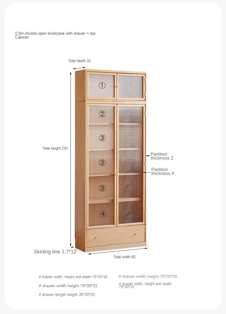 Beech Solid Wood Bookcase Combination Cabinet
