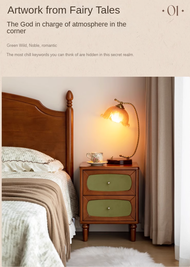 Poplar, Black Walnut Solid Wood French Retro Style Nightstand