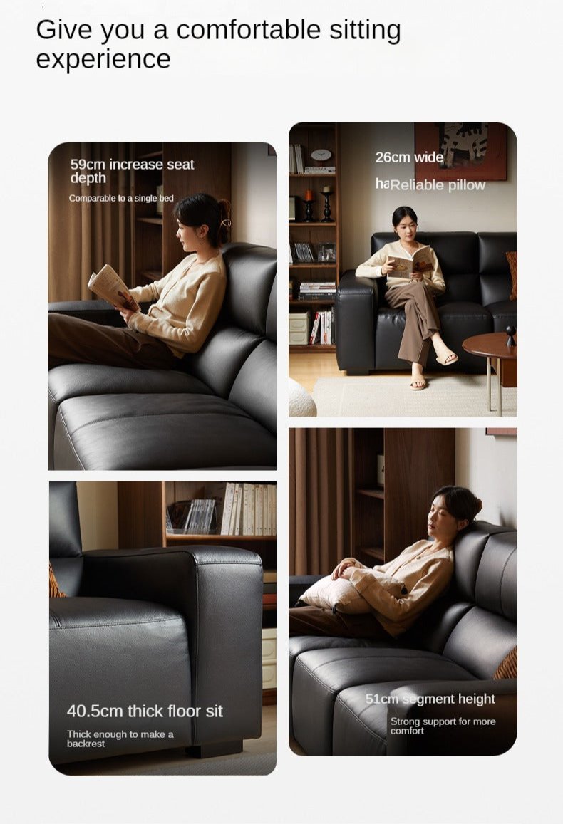 Leather Sofa First Layer Yellow Cowhide Tofu Block Leather Sofa.