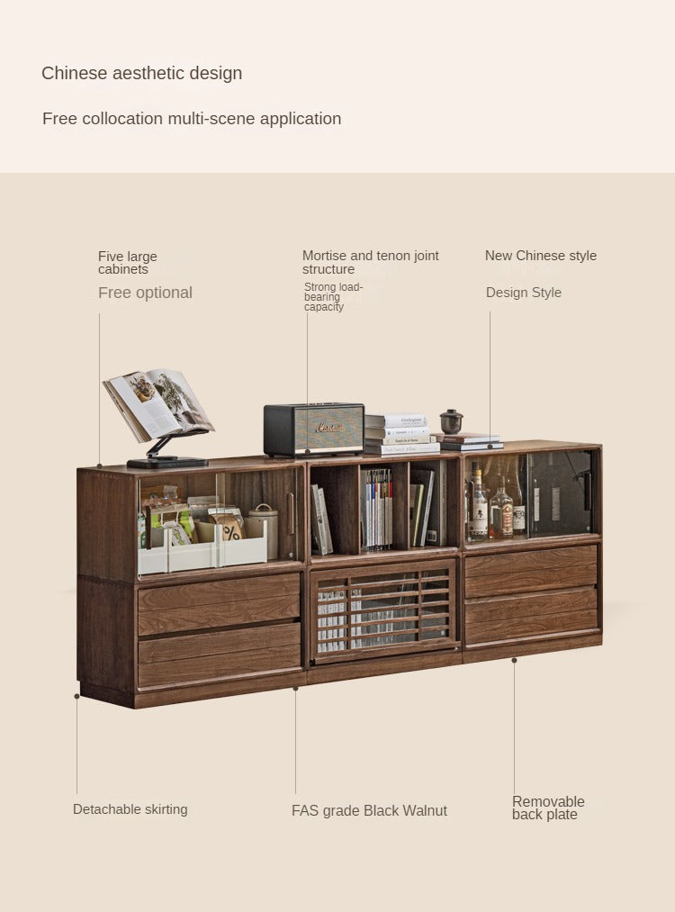 Black Walnut Solid Wood Free Combination Multifunctional Bookcase.