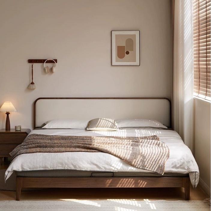 Black Walnut Solid Wood Simple Soft Bed