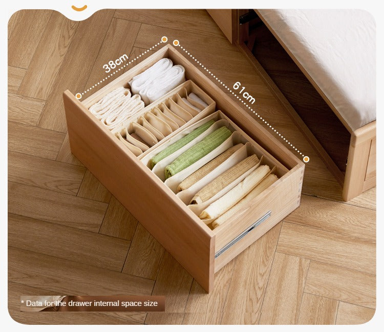 European Beech solid wood platform bed, headboard-free bed with drawer box bed.