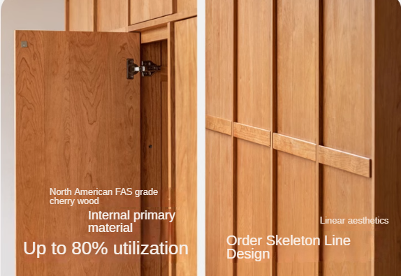 Cherry Solid Wood Middle Ages Skeleton Line Large Wardrobe.