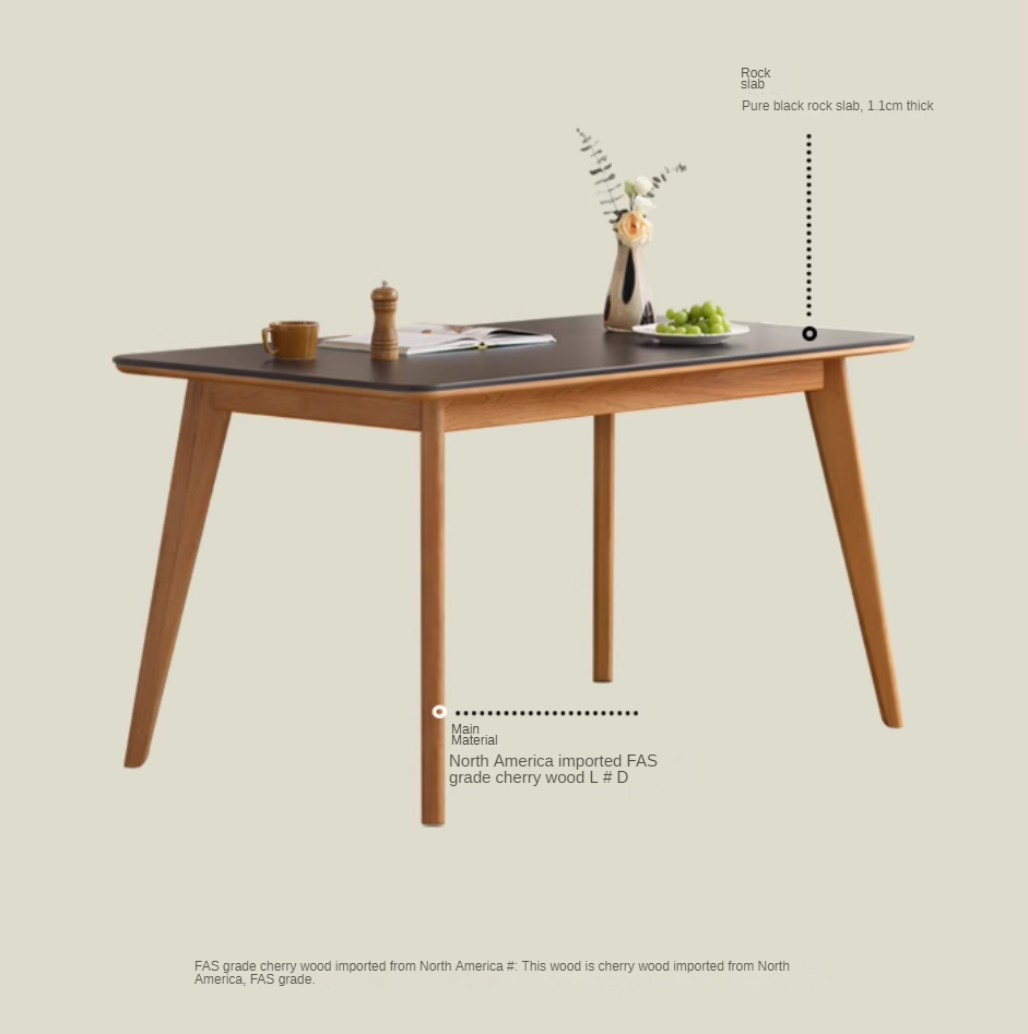 Cherry Solid Wood Retro Rock Plate Long Dining Table.