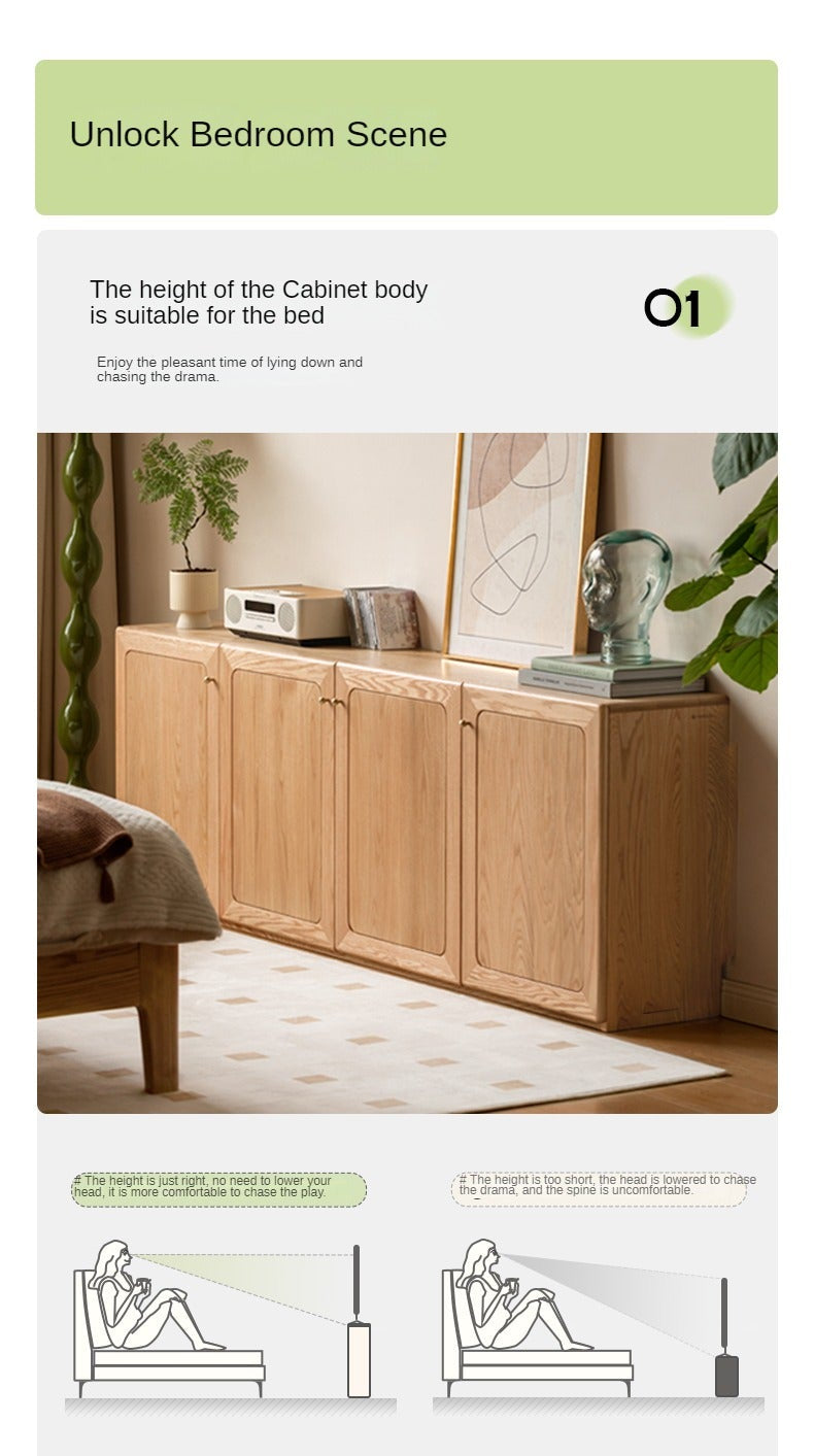 Oak Solid Wood Modern Floor Storage TV Cabinet.