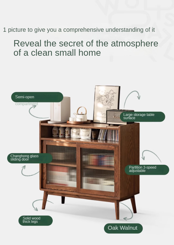 Oak Solid Wood, Solid RubberWood Modern Multifunctional Sideboard