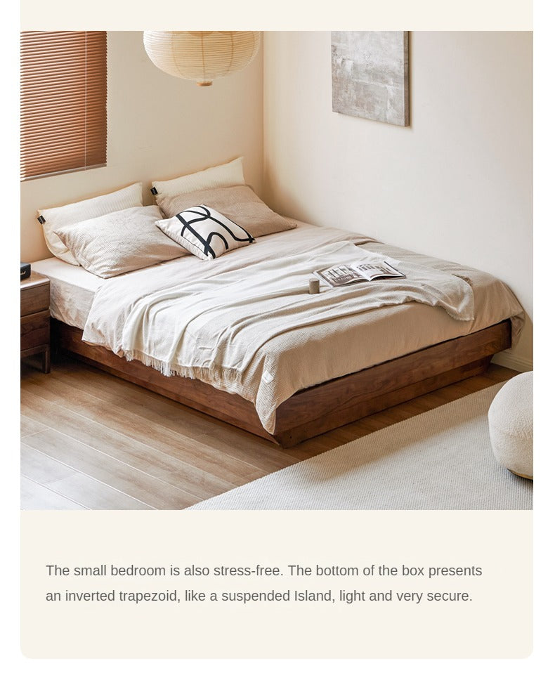 Black walnut solid wood platform bed, headboard-free box bed