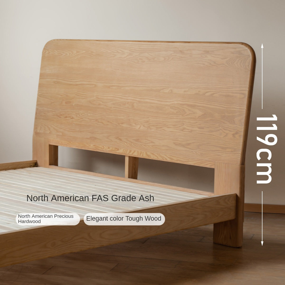 Ash Solid Wood Bed Simple High Headboard.