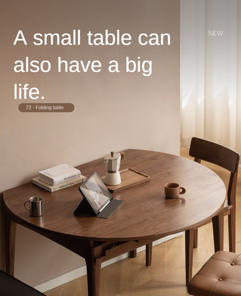 Black Walnut, Oak Solid Wood Modern Folding Round Dining Table