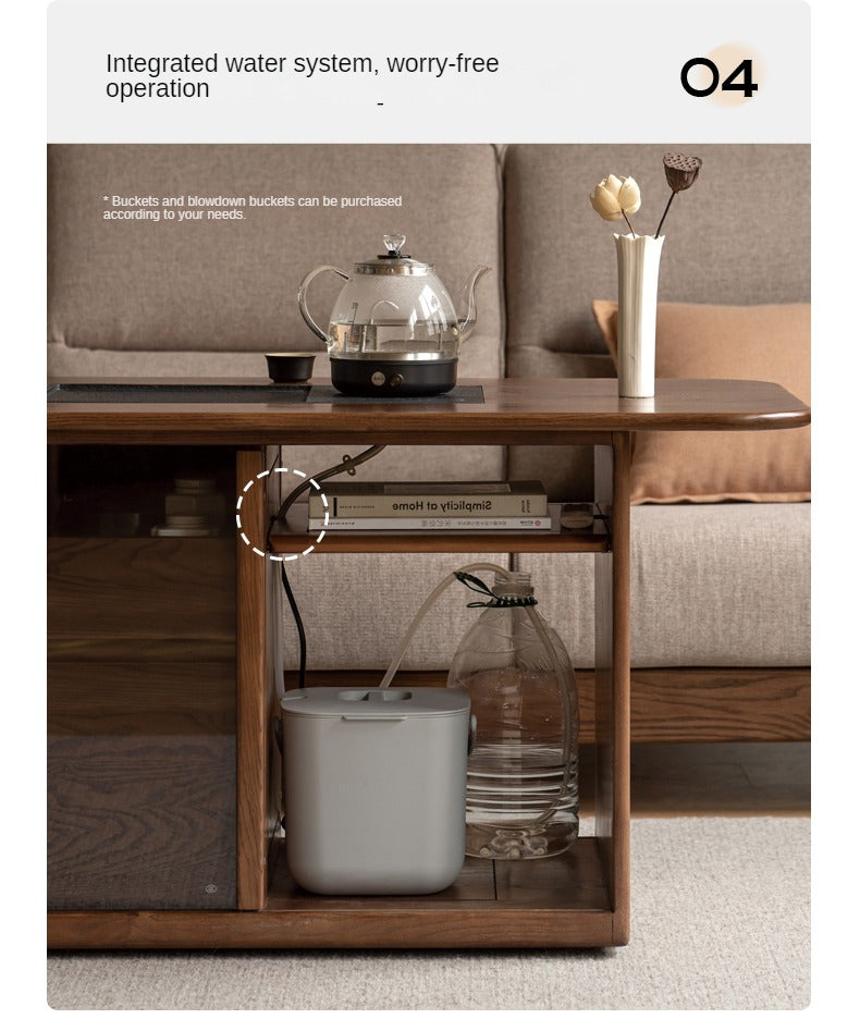 Ash Solid Wood Mobile Tea Brewing Integrated Tea Table