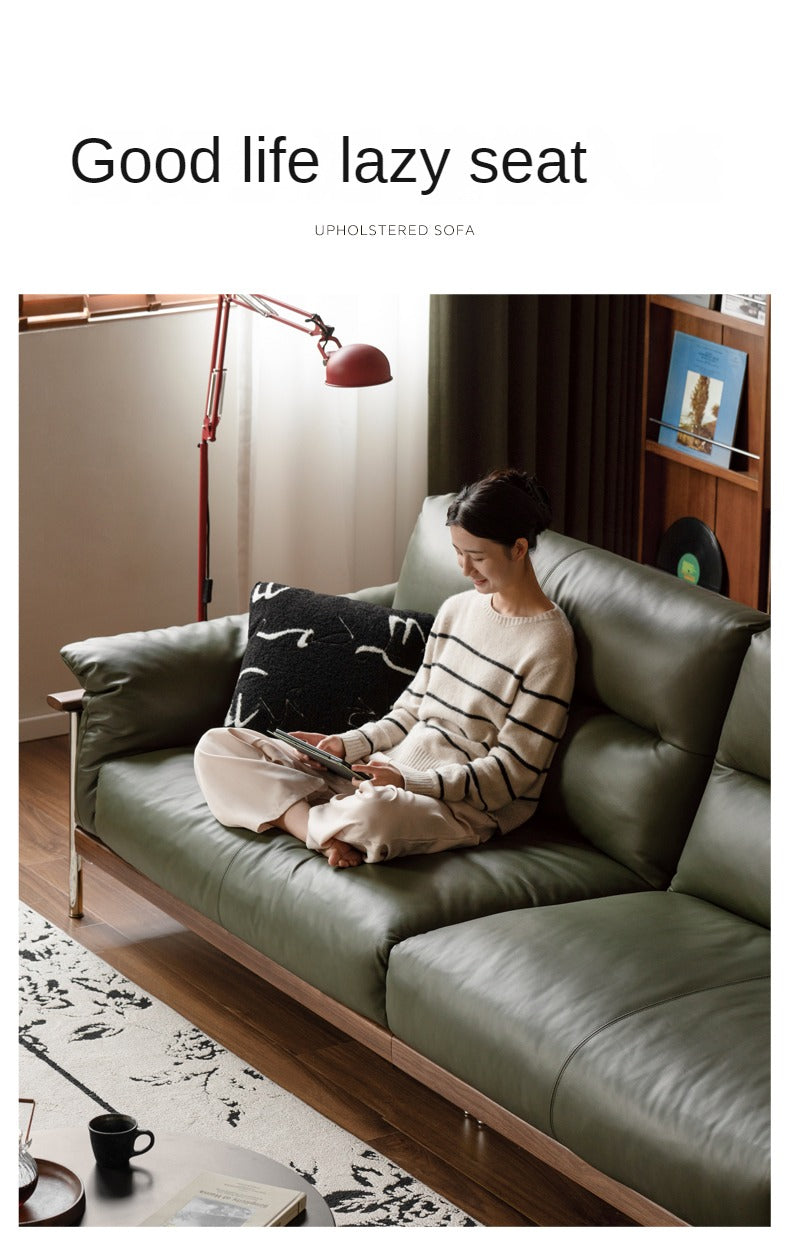 Black Walnut Solid Wood Italian Leather Sofa-