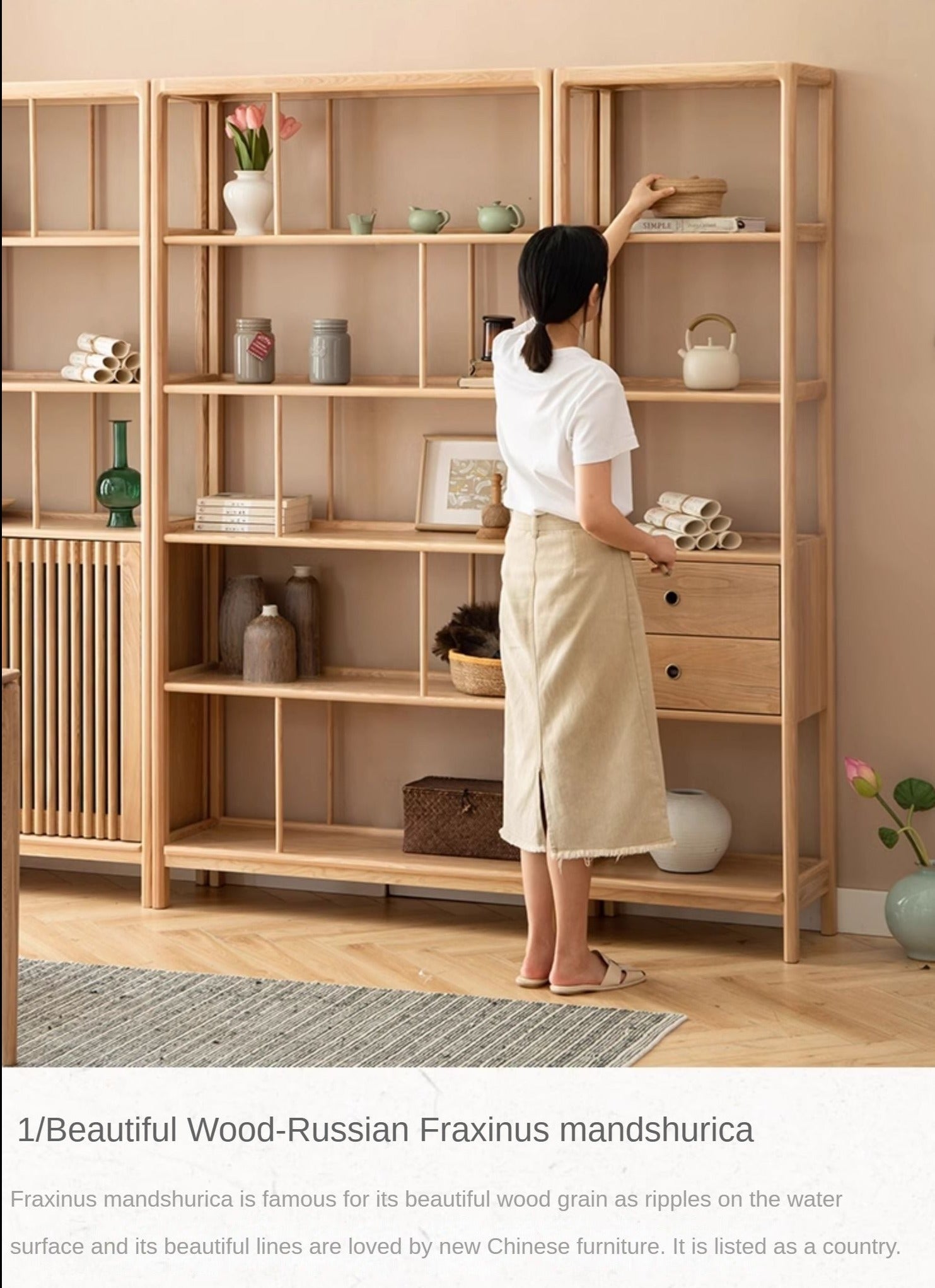 Ash Solid Wood Bookshelf Combined Bookcase Display Cabinet Wall Shelf