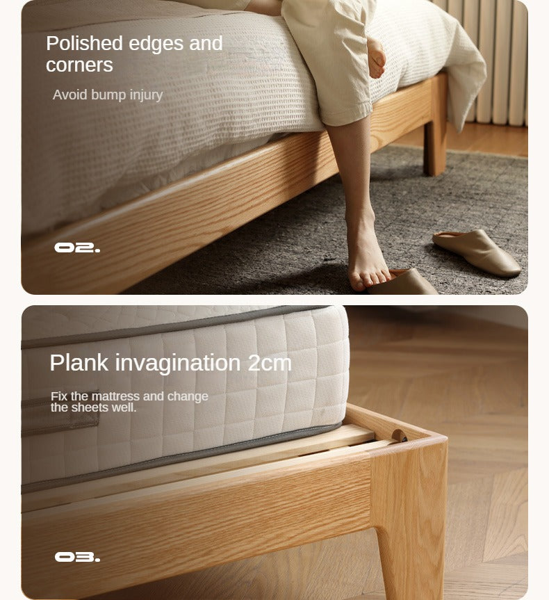 Oak, Beech Solid Wood With Light And Bookshelf Bed