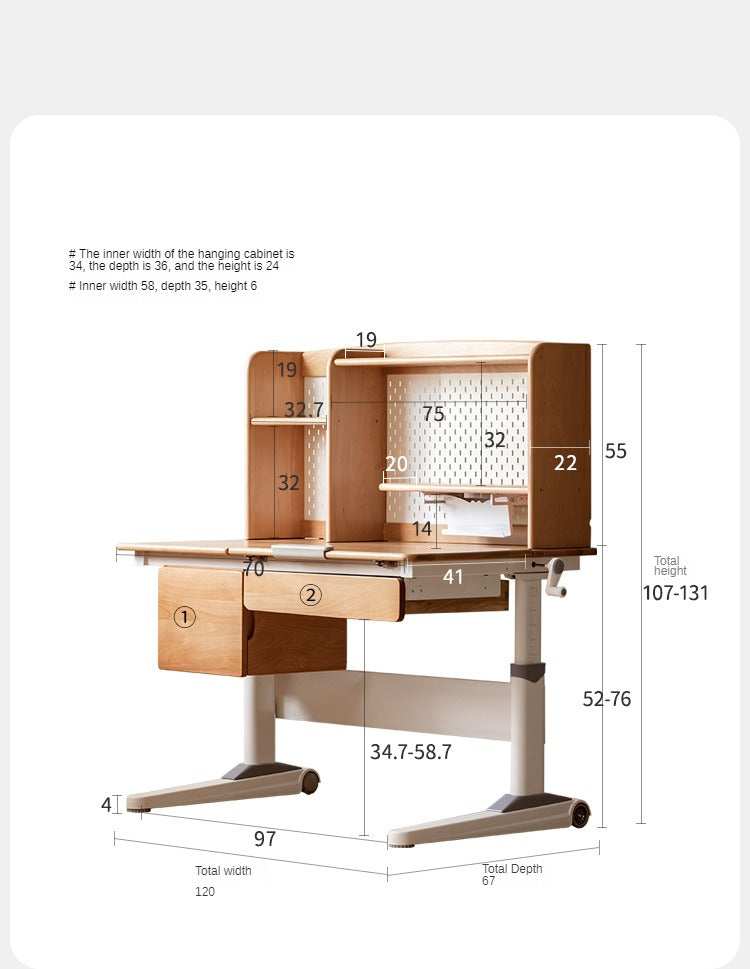 Beech Solid Wood Kids Raised and Lowered Study Table