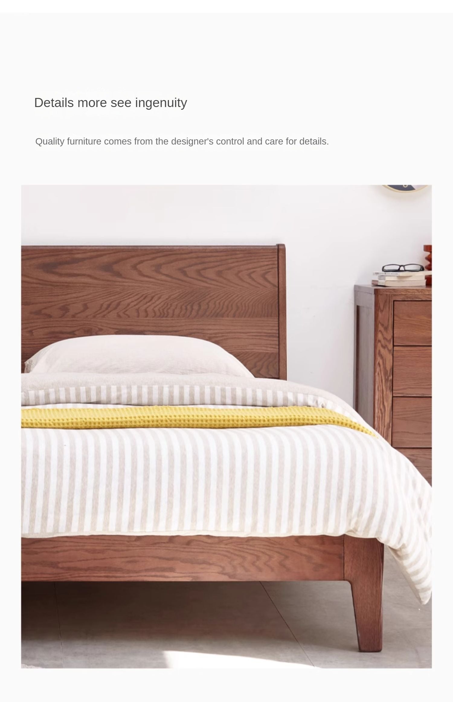 Oak solid wood bed modern simple Nordic bed