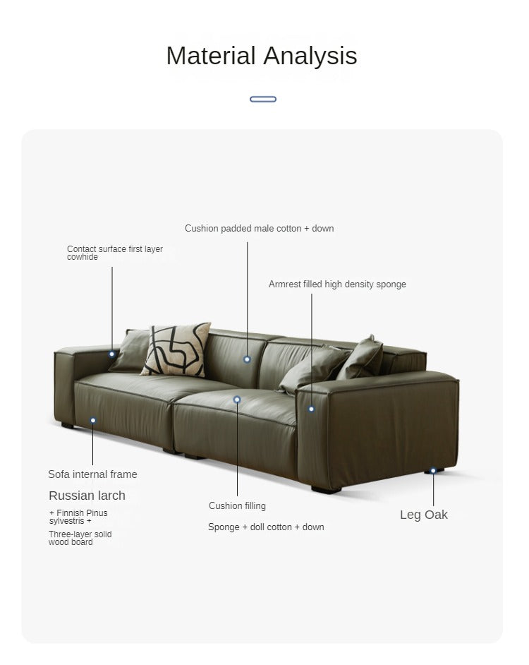 First Layer Yellow Cowhide Italian Tofu Block Sofa.