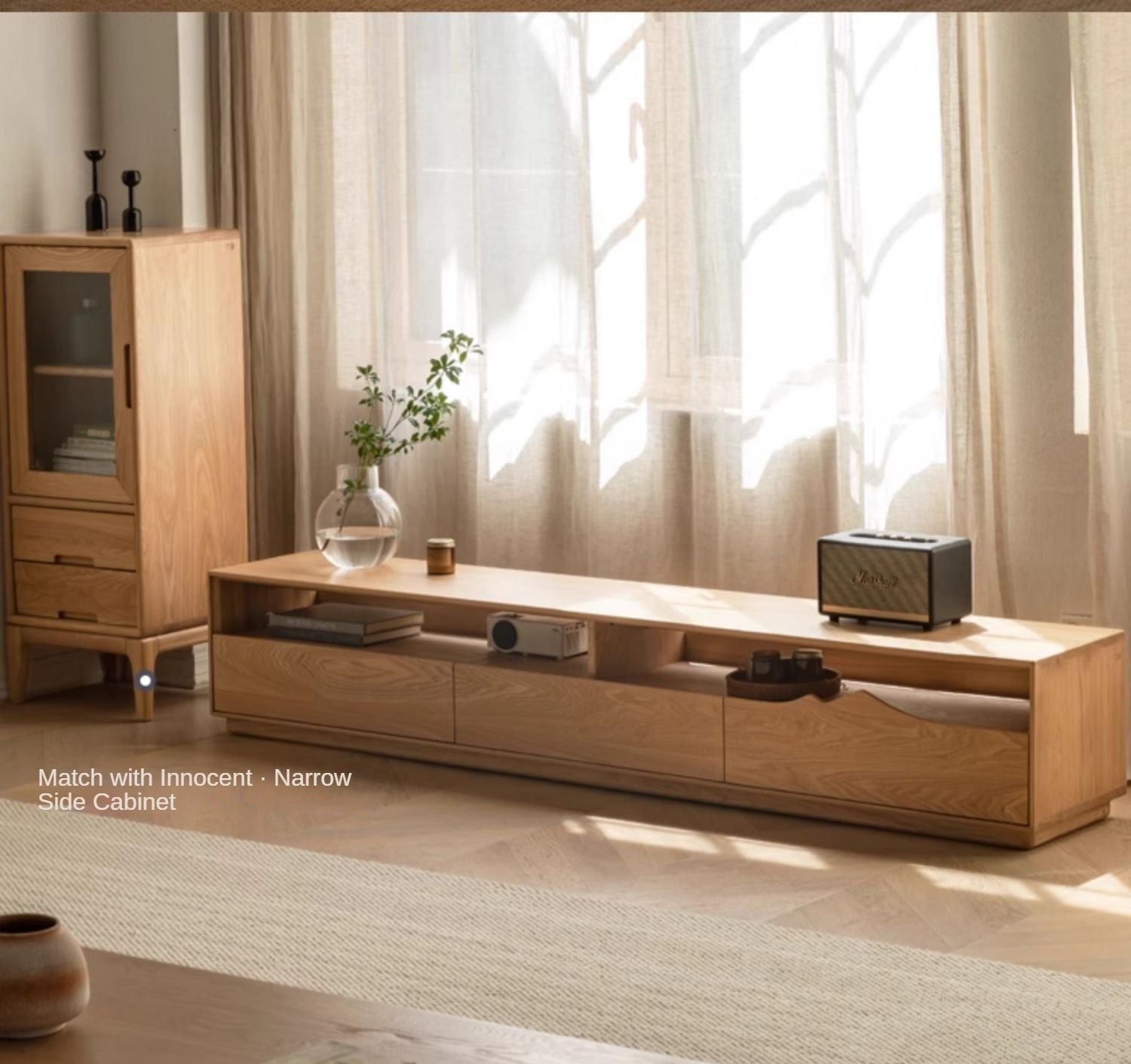 Ash Solid Wood Floor TV Storage Cabinet.