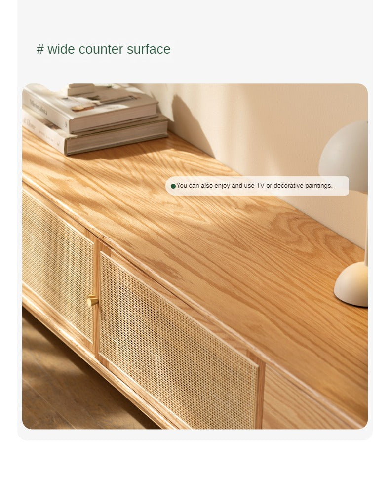 Oak Solid Wood Rattan TV Cabinet