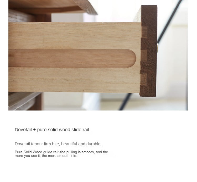 Oak Solid Wood Side Cabinet, Walnut Color