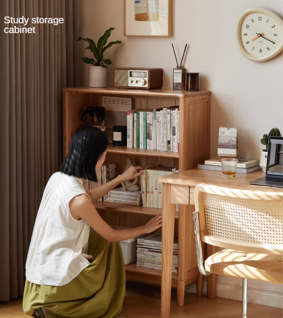 Oak Solid Wood Modern Open Grid Bookcase