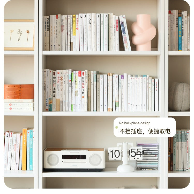 Poplar, Rubber Solid Wood Bookshelf Wall-To-Ceiling Shelf White Cream Style