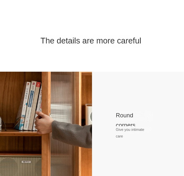 Cherry Wood Combination Bookcase Floor Shelf Glass Door Bookcase